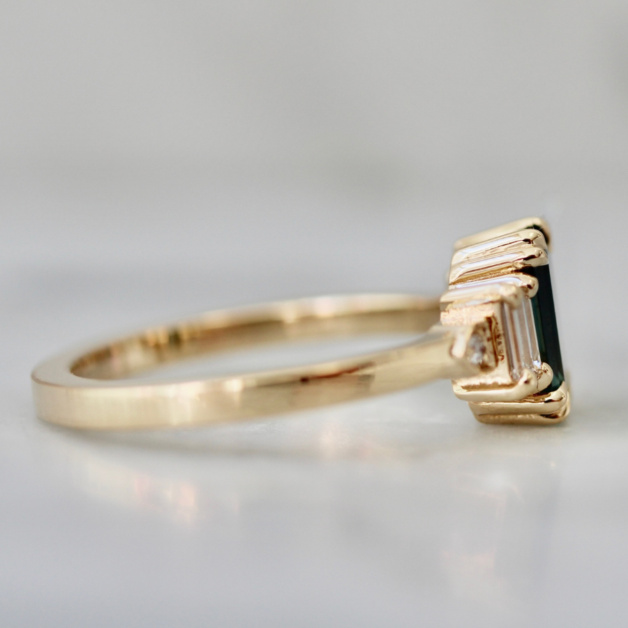 Teal Emerald Cut Sapphire Ring
