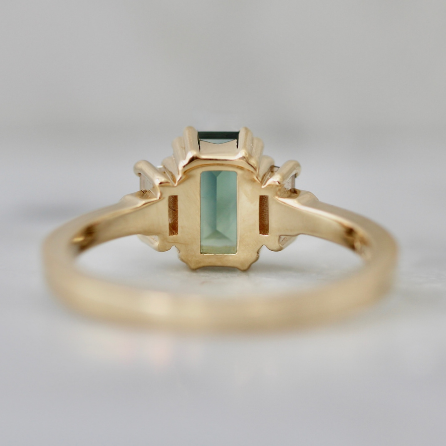 Teal Emerald Cut Sapphire Ring