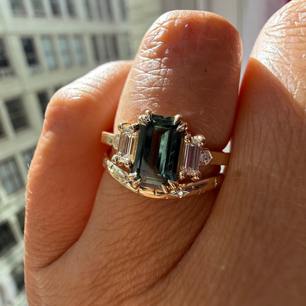 Teal Emerald Cut Sapphire Ring