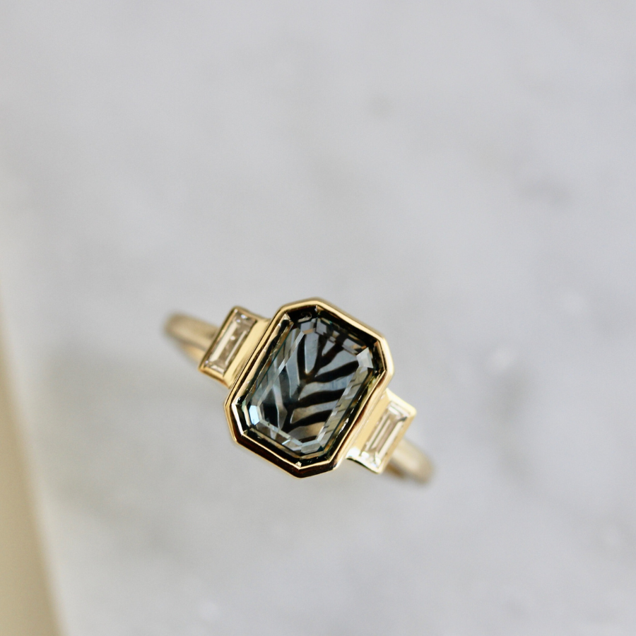 Teal Portrait Cut Montana Sapphire Ring