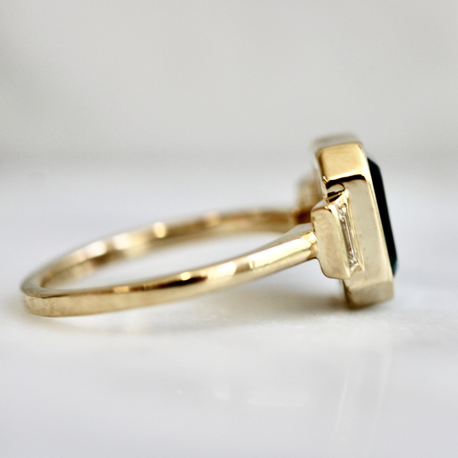 Teal Portrait Cut Montana Sapphire Ring