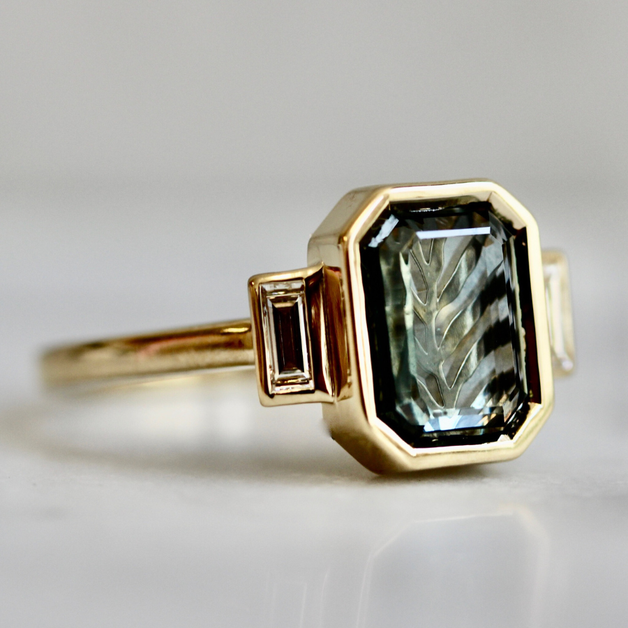 Teal Portrait Cut Montana Sapphire Ring