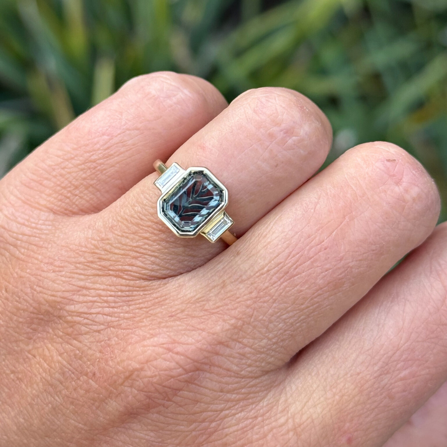 Teal Portrait Cut Montana Sapphire Ring