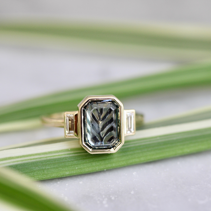 Teal Portrait Cut Montana Sapphire Ring