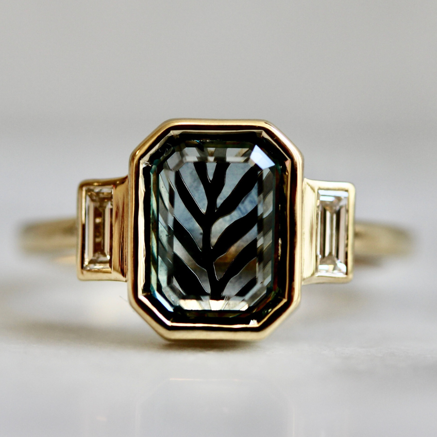 Tree Star Teal Portrait Cut Montana Sapphire Ring