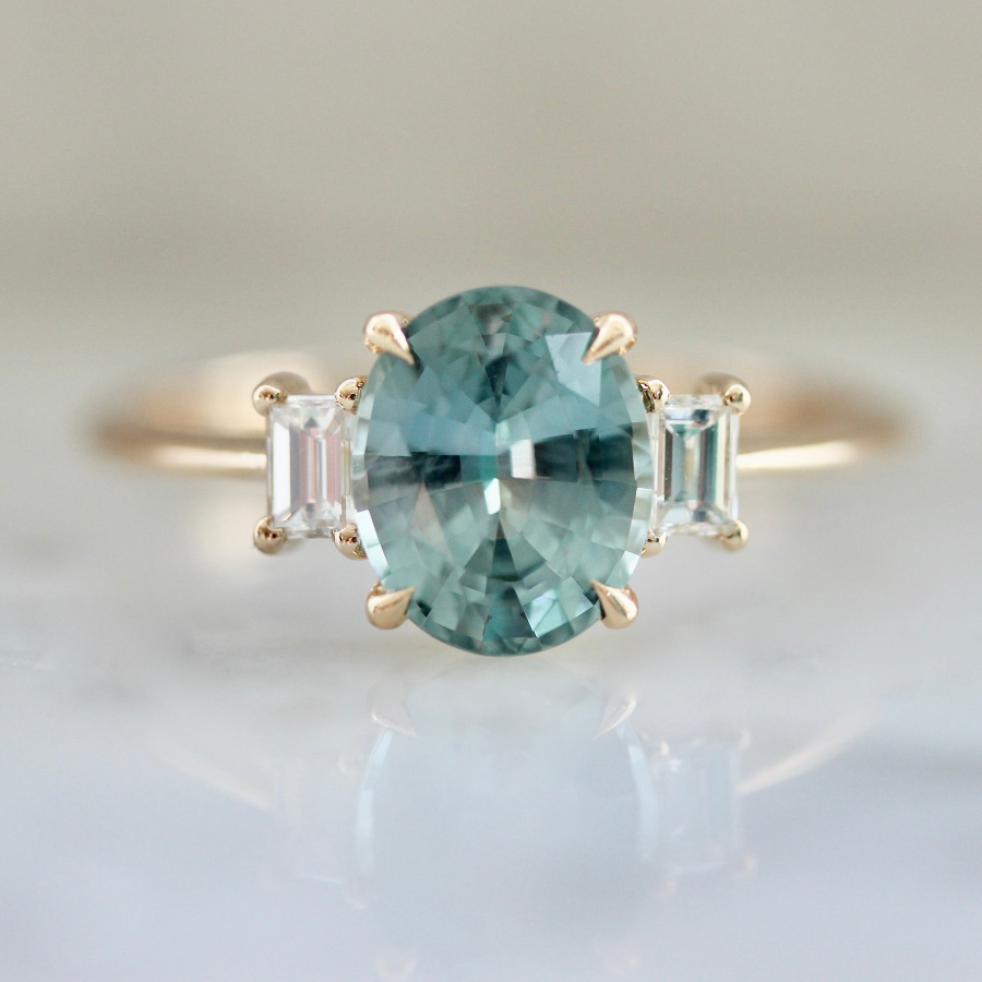 5549 Teal Green Sapphire and Diamond Ring 