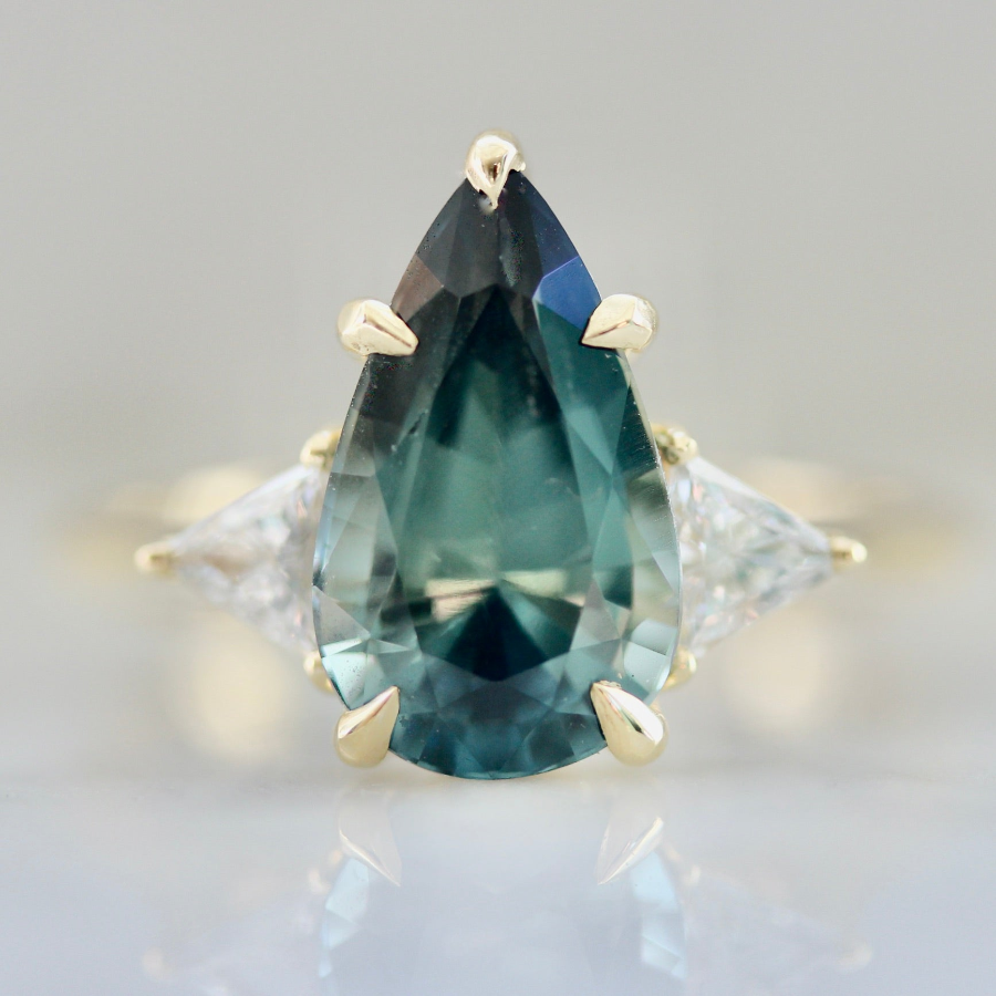 5066 Teal Pear Cut Sapphire & Diamond Engagement Ring