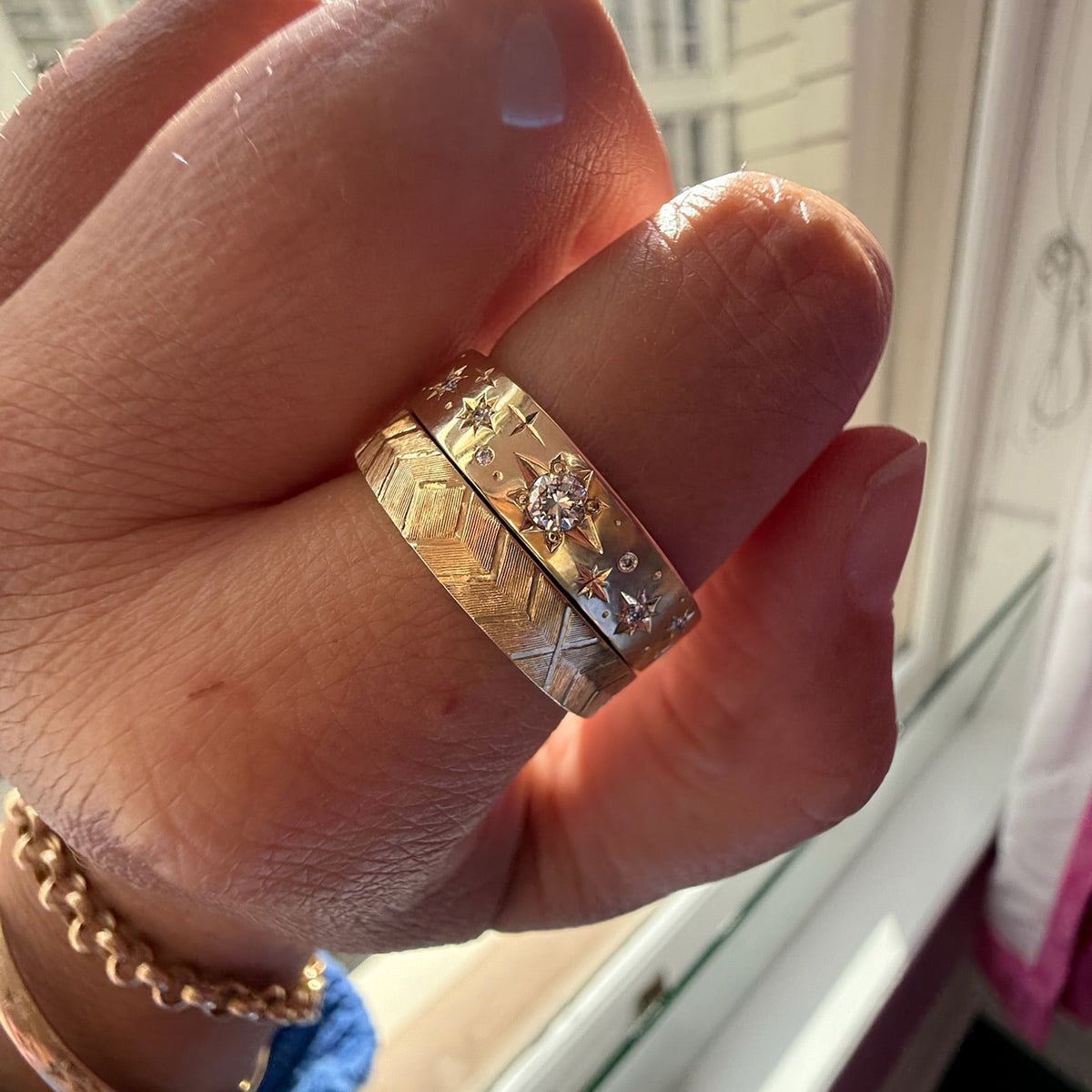 
            Super moon stack celestial wedding band