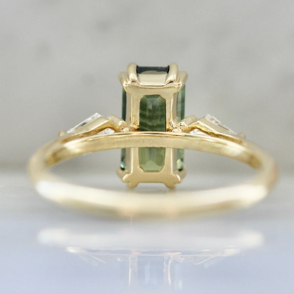 Water Lilly Green Emerald Cut Sapphire Ring