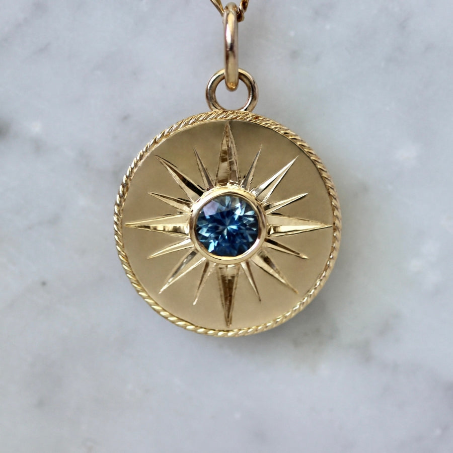 Wayfarer Engraved Montana Sapphire Pendant