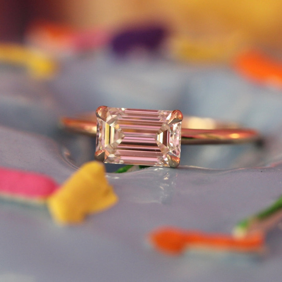 
            White Emerald Cut Lab Diamond Ring