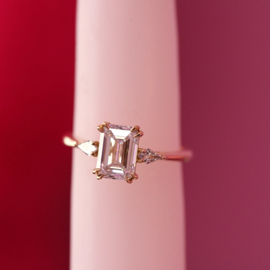 White Emerald Cut Lab Diamond Ring