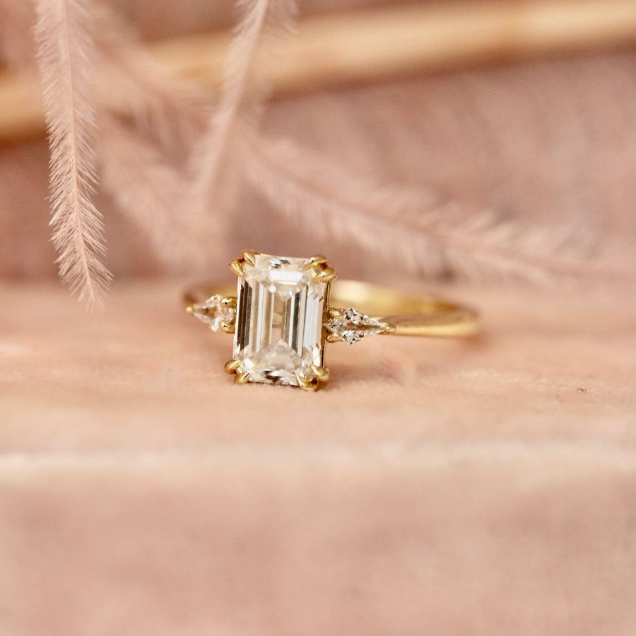 White Emerald Cut Lab Diamond Ring