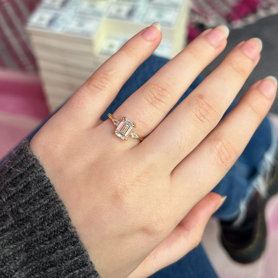 White Emerald Cut Lab Diamond Ring