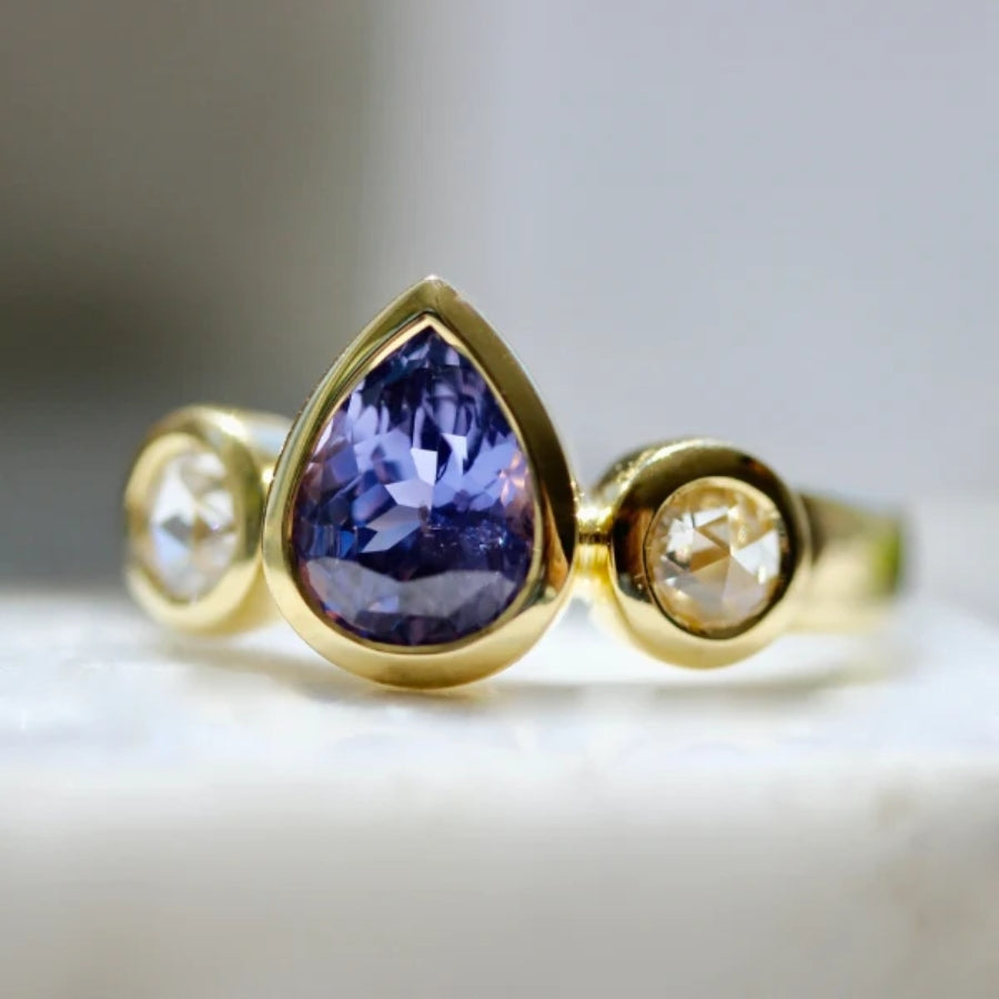 Wild Hyacinth Purple Pear Cut Sapphire Ring