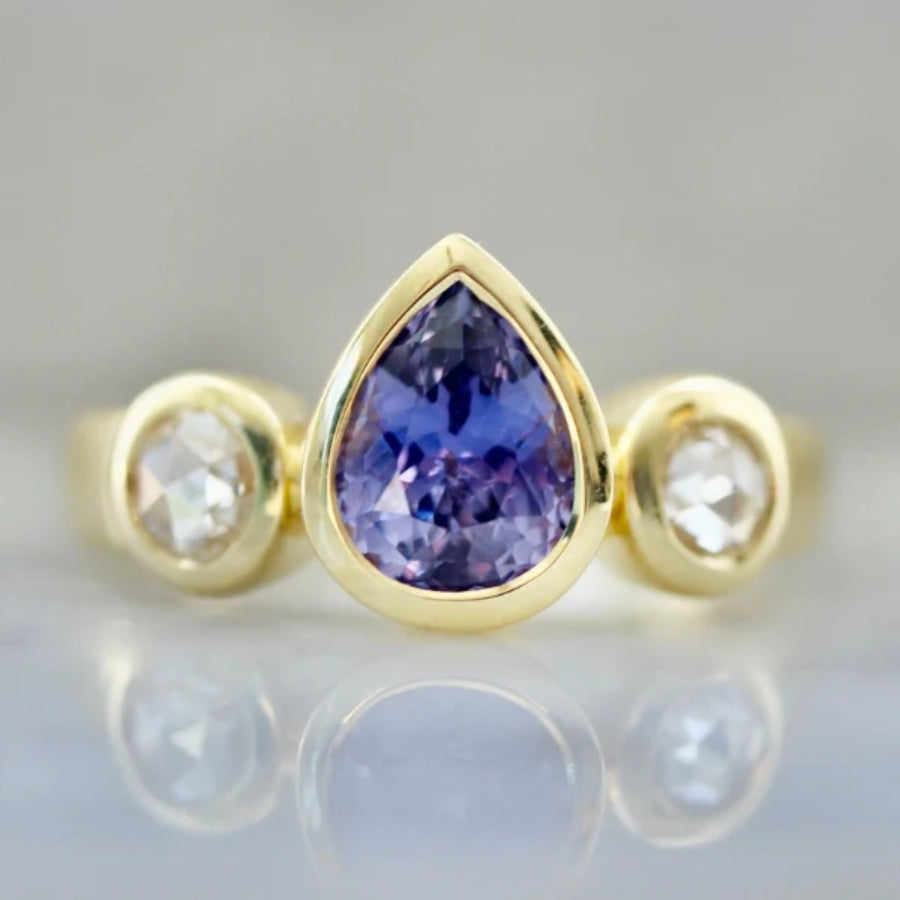 Wild Hyacinth Purple Pear Cut Sapphire Ring