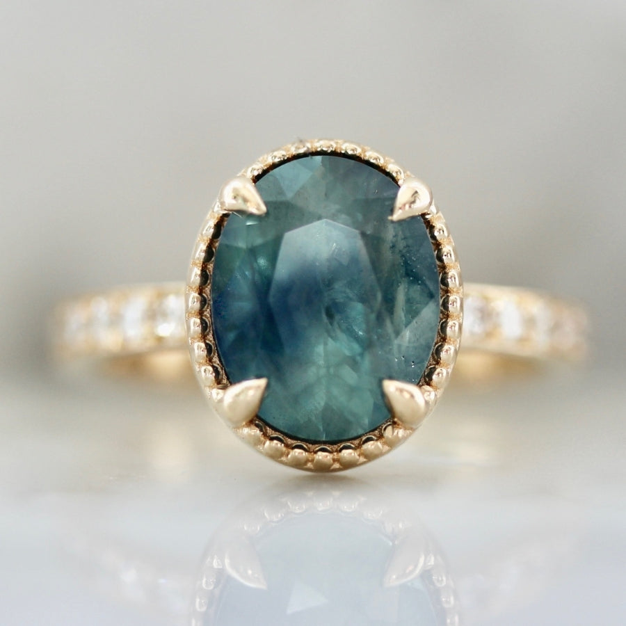 Winning Streak Green-Blue Oval Cut Sapphire Ring