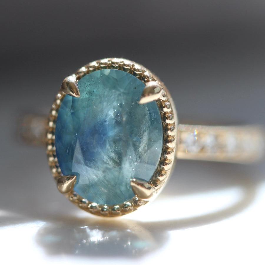
            Winning Streak Green-Blue Oval Cut Sapphire Ring