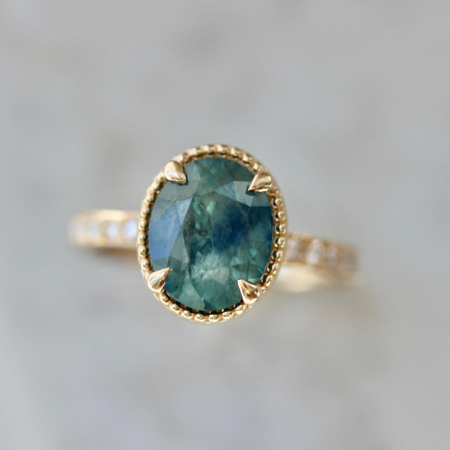 Winning Streak Green-Blue Oval Cut Sapphire Ring