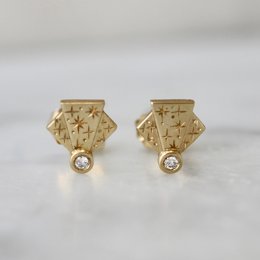 
            art deco fan star engraved earrings