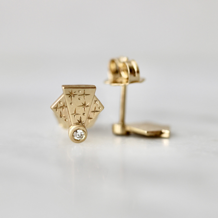 
            art deco fan star engraved earrings