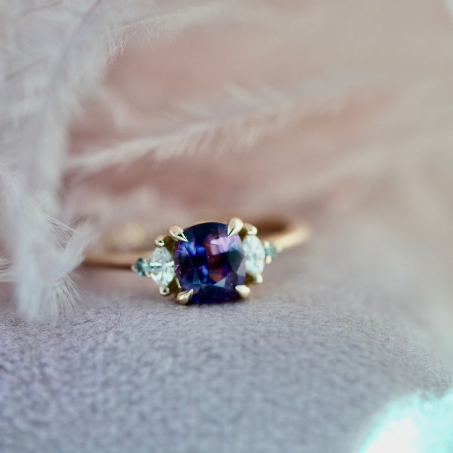 bi color sapphire engagement ring