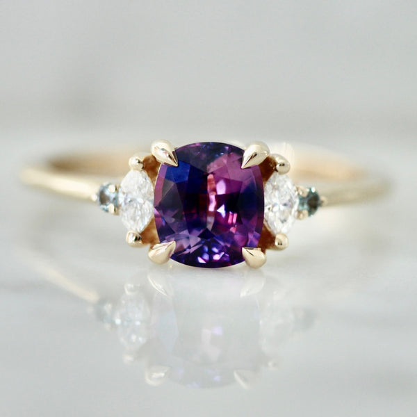 Cosmic Sundae Purple-Blue Bi Color Cushion Cut Sapphire Ring - Gem ...