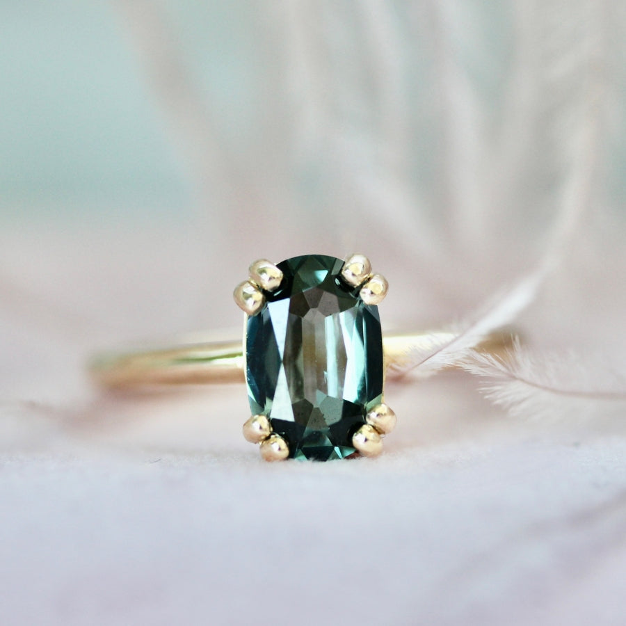 blue cushion cut spinel ring