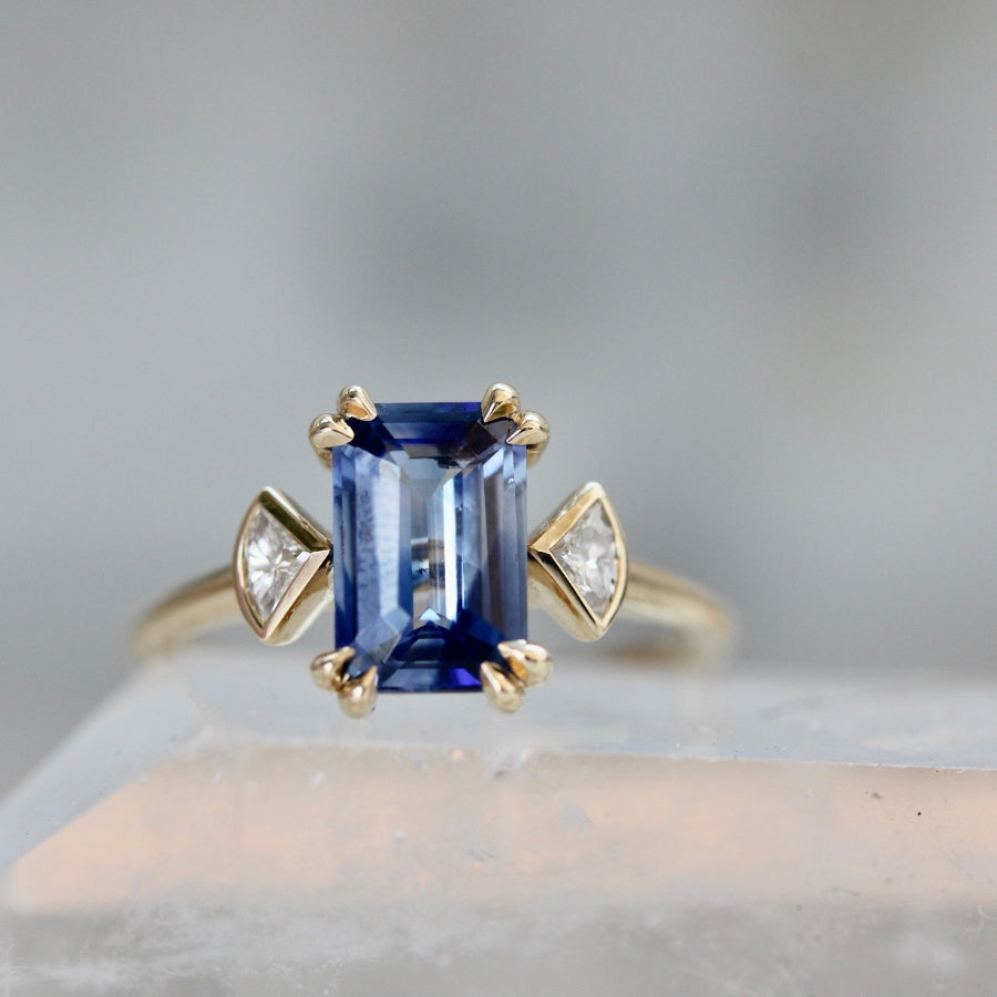 
            Bluebell Bi-Color Blue and White Emerald Cut Sapphire Ring