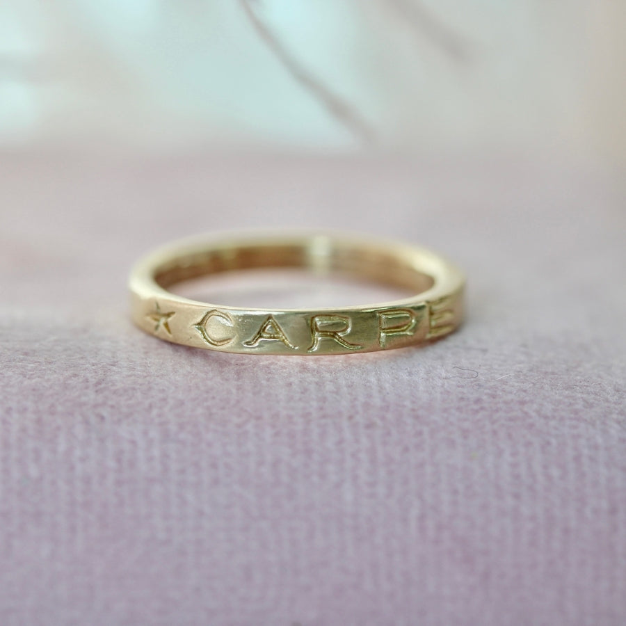 carpe noctum engraved gold band