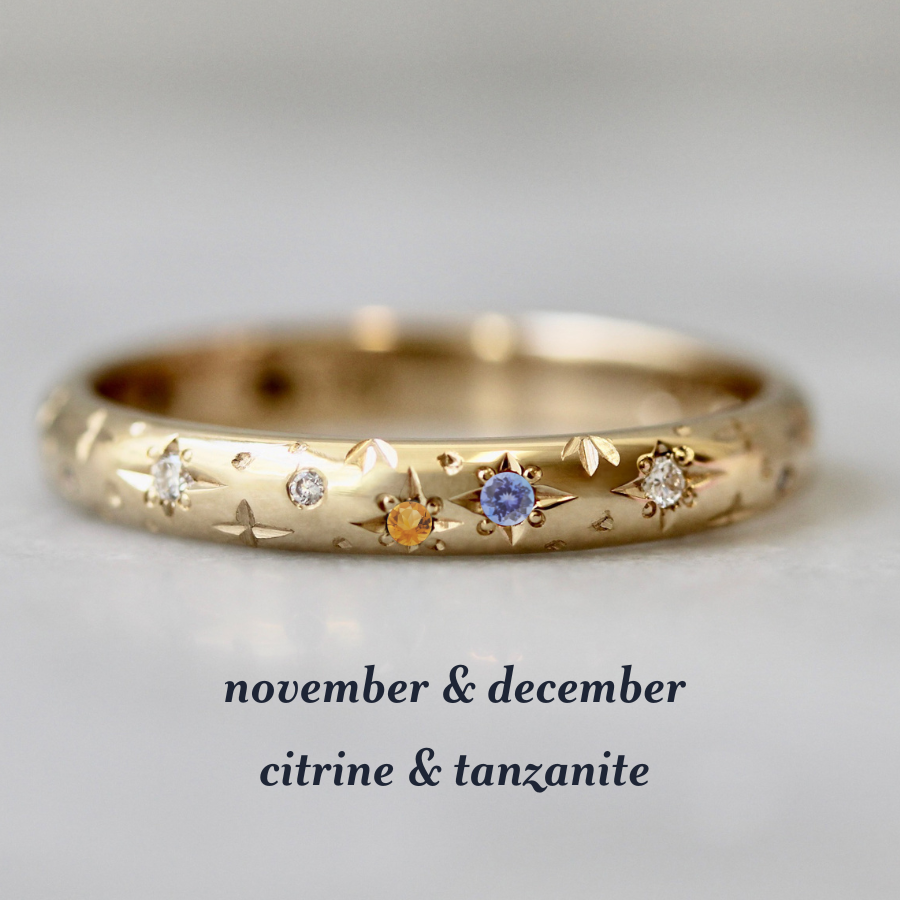 celeste birthstone band with citrine tanzanite