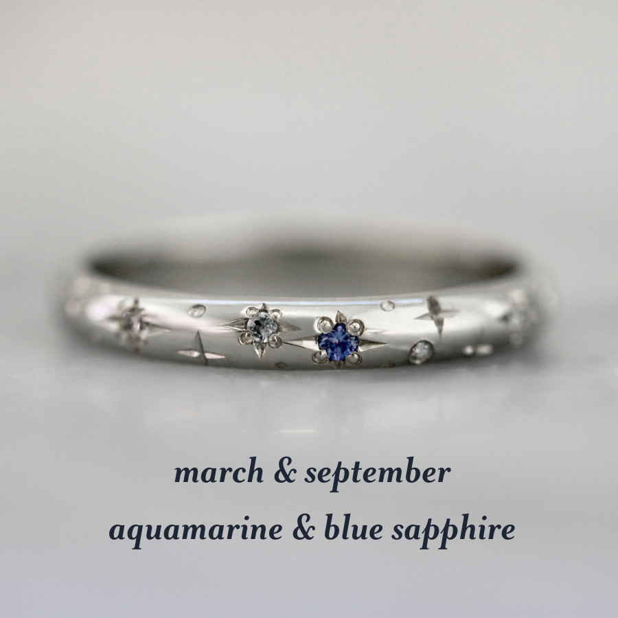 Celeste Birthstone Star Engraved Gold Band