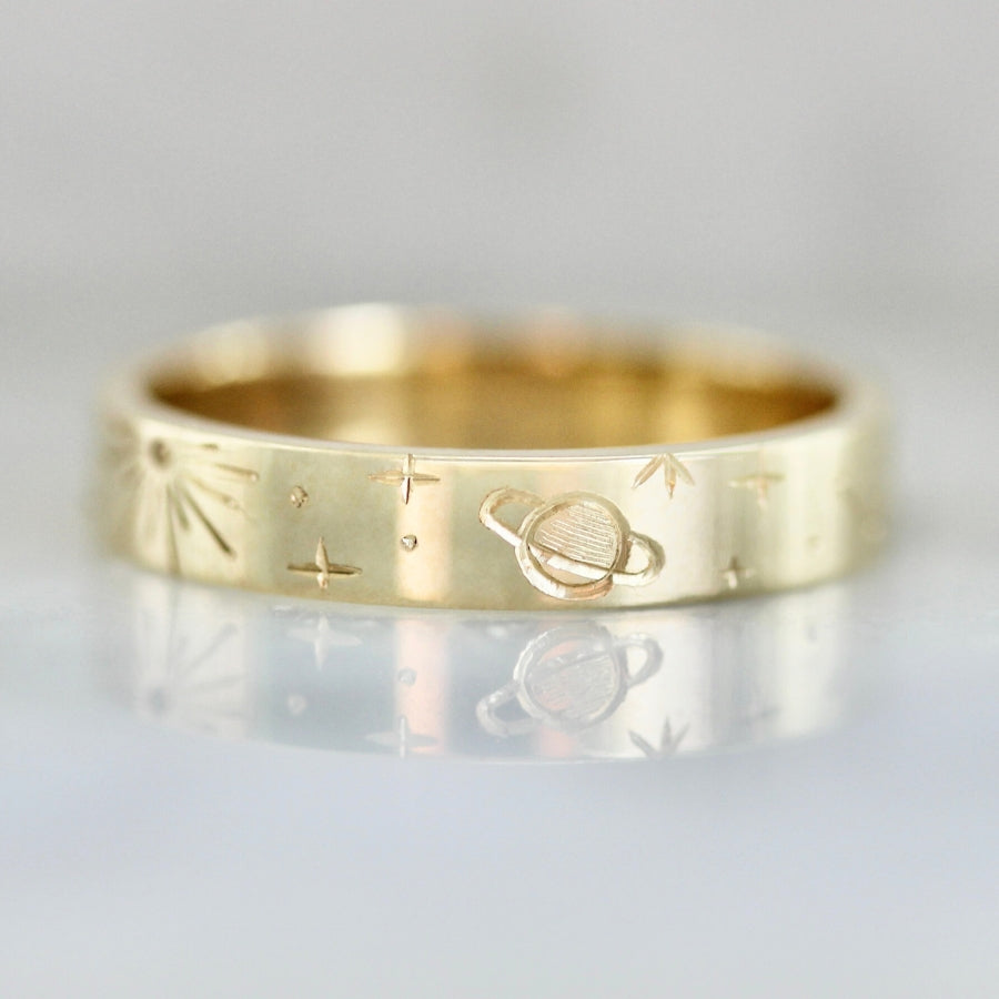 celestial star engraved gold band