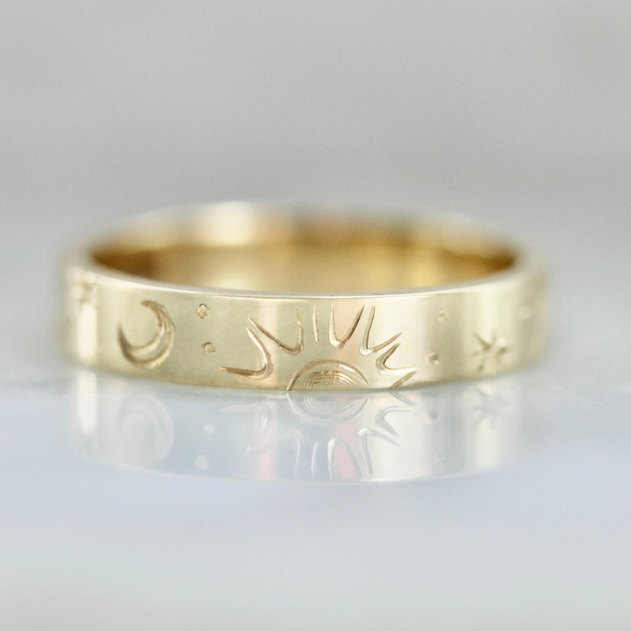 celestial star engraved gold band