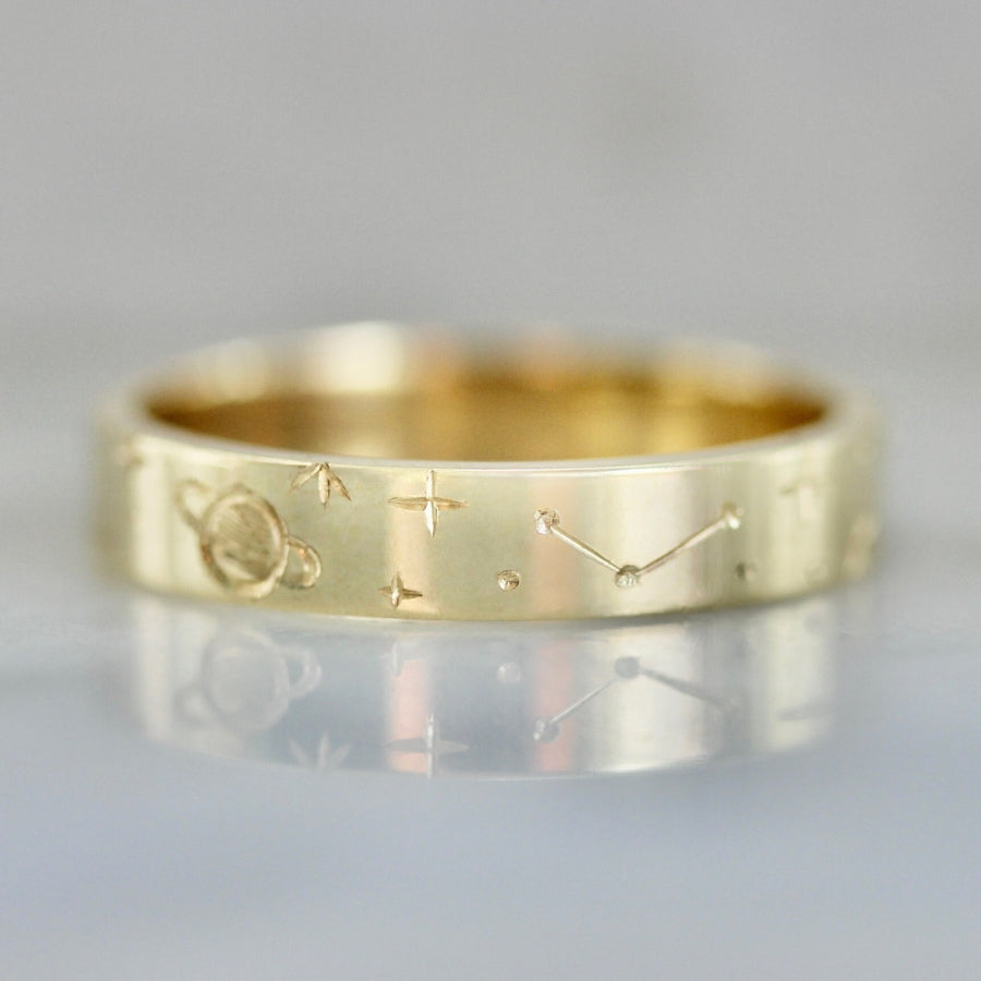 celestial star engraved gold band