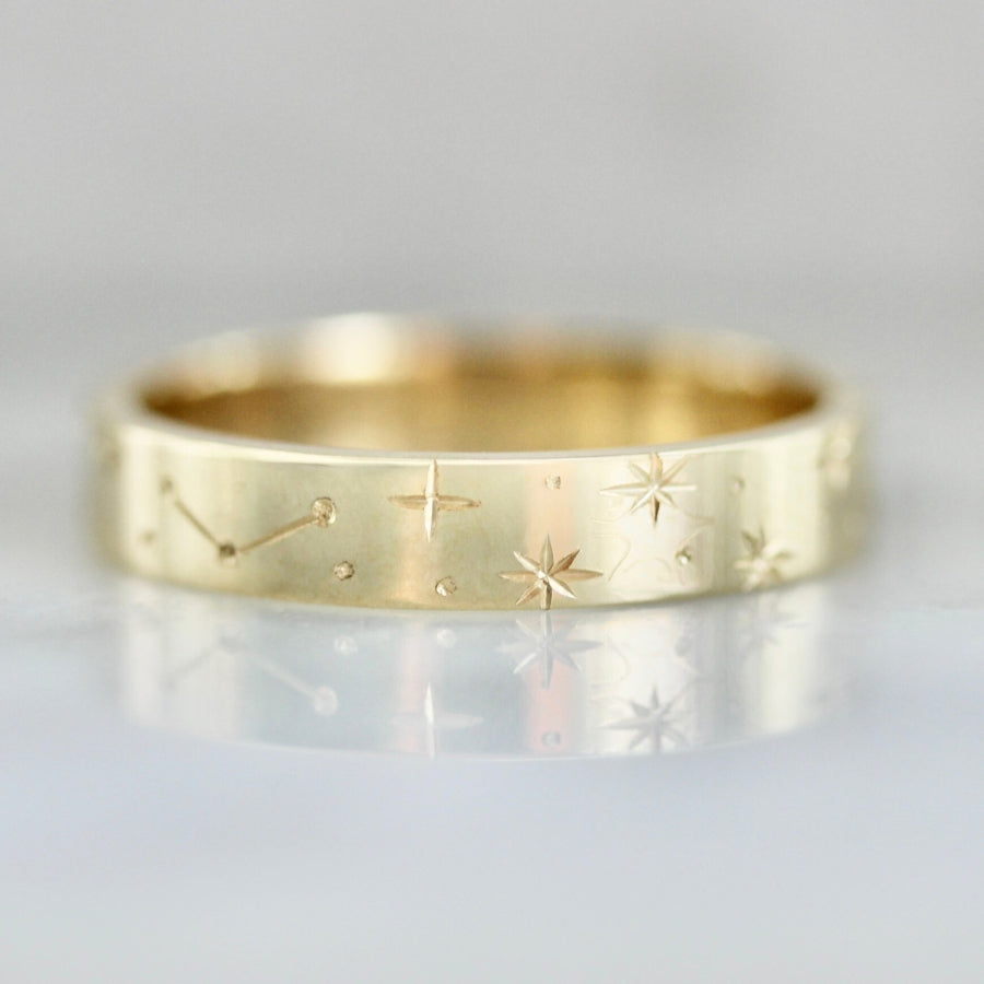 celestial star engraved gold band
