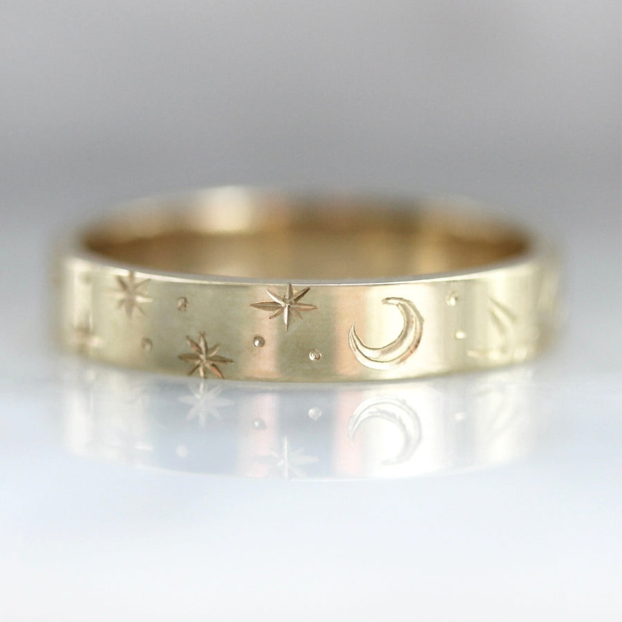 celestial star engraved gold band