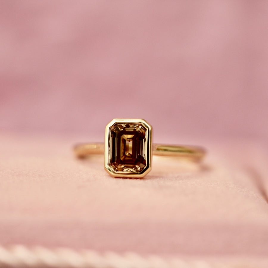 Champagne Emerald Cut Diamond Ring