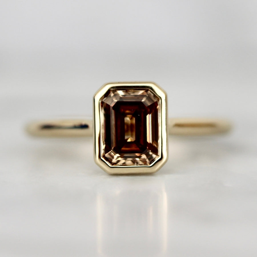 Champagne Emerald Cut Diamond Ring