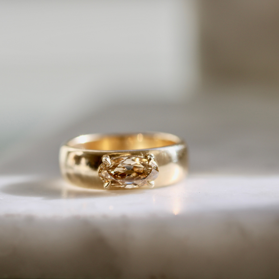 champagne moval diamond ring