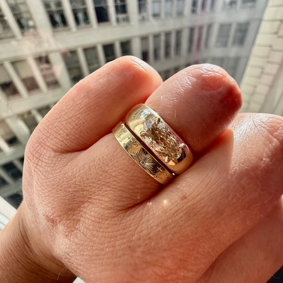 champagne moval diamond ring