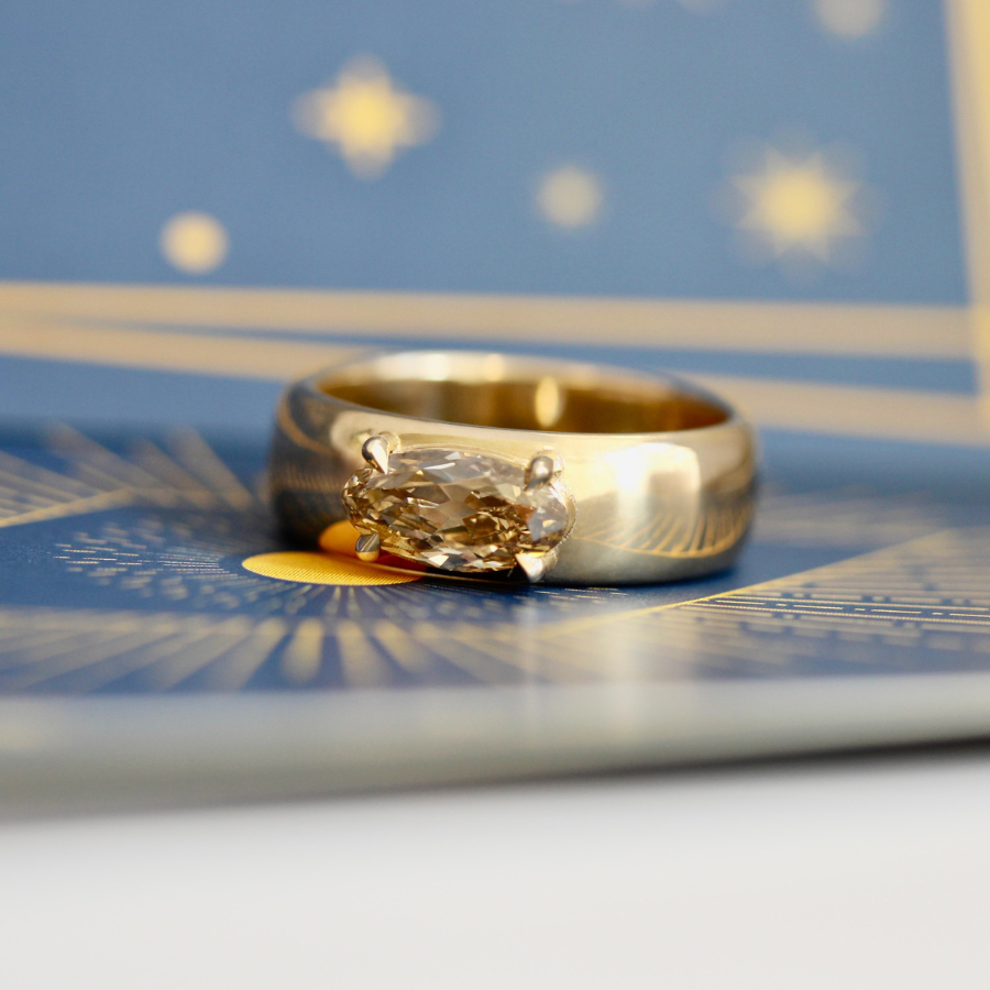 champagne moval diamond ring