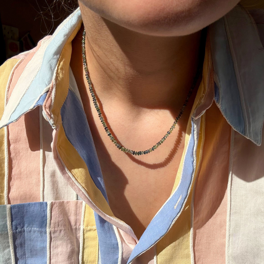 dark green sapphire beaded necklace