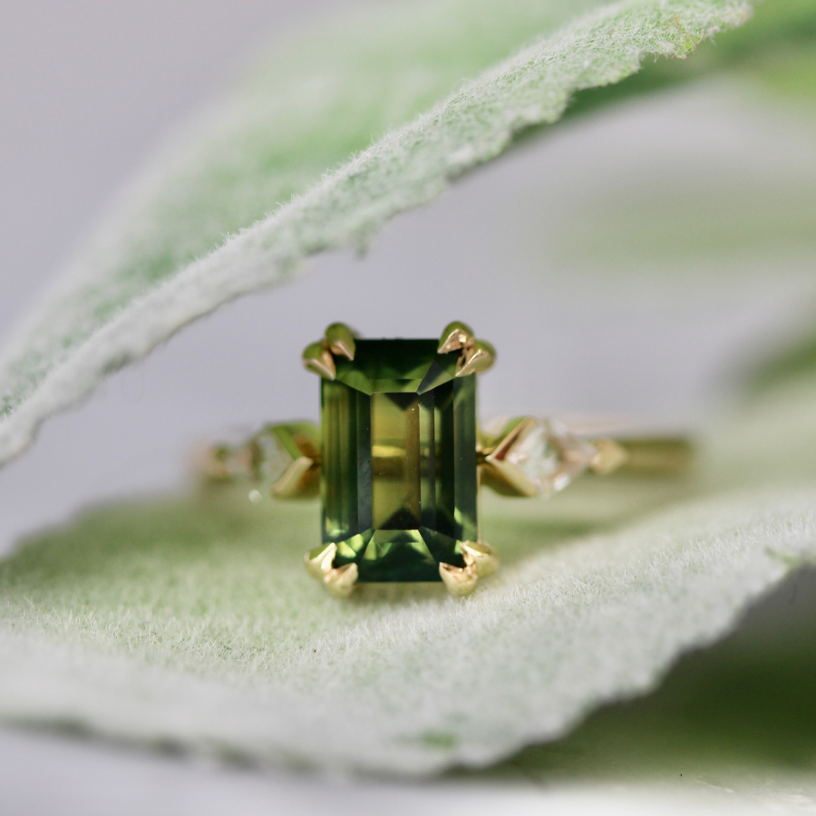 emerald cut green sapphire ring