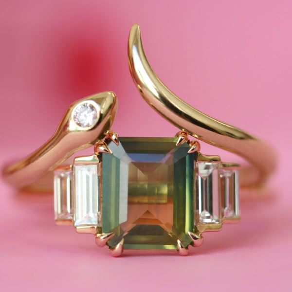 bi color emerald cut sapphire