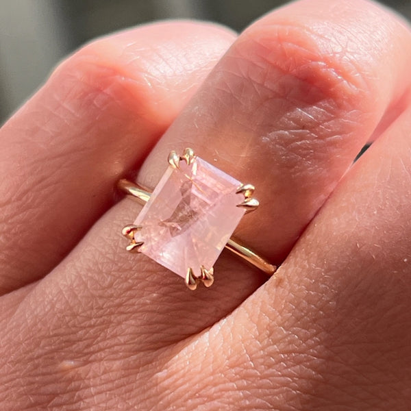 Peach Emerald Cut Sapphire Ring 