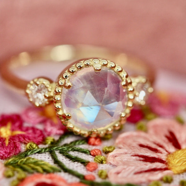 Love Potion Round Rose Cut Moonstone Ring