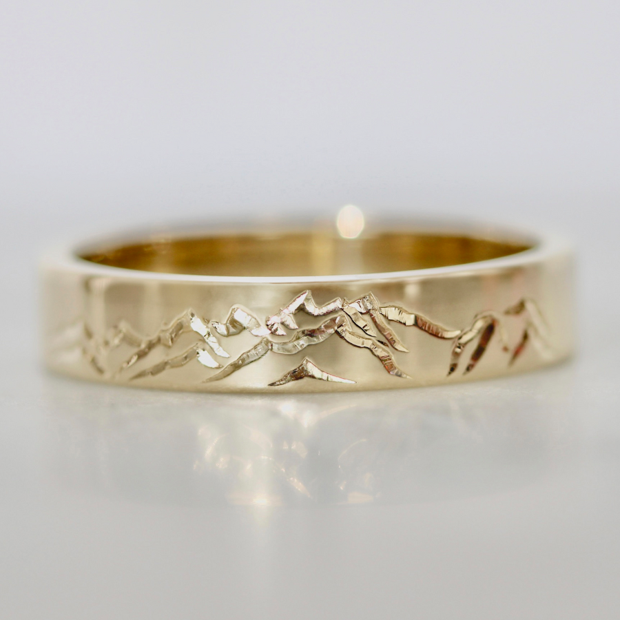 mountain engraved wedding band