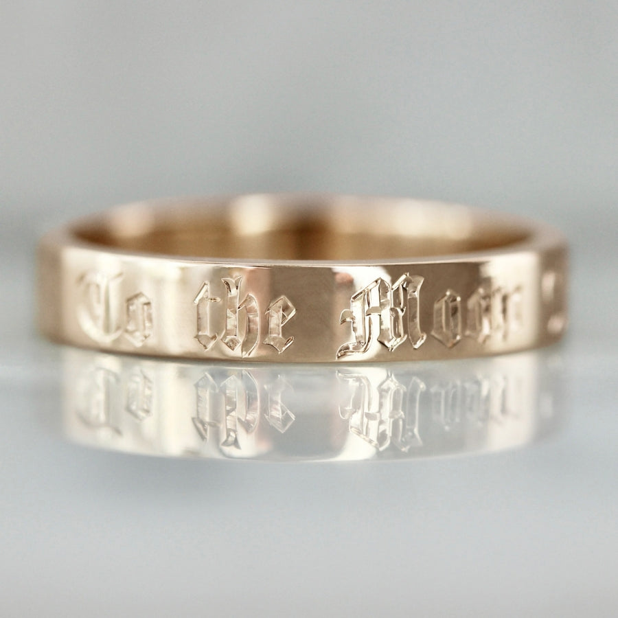 peach gold engraved wedding band