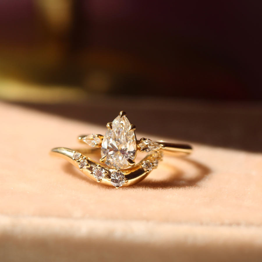 pear champagne diamond ring